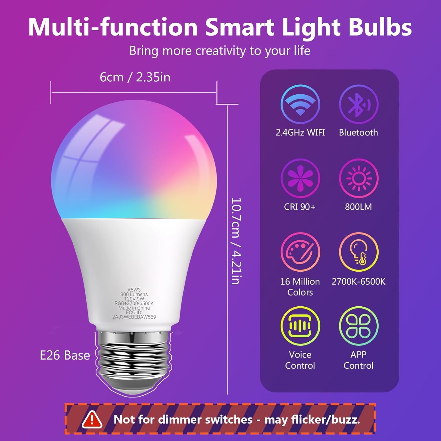 DAYBETTER Smart Light Bulbs, Smart Bulb Compatible with Alexa & Google Home, A19