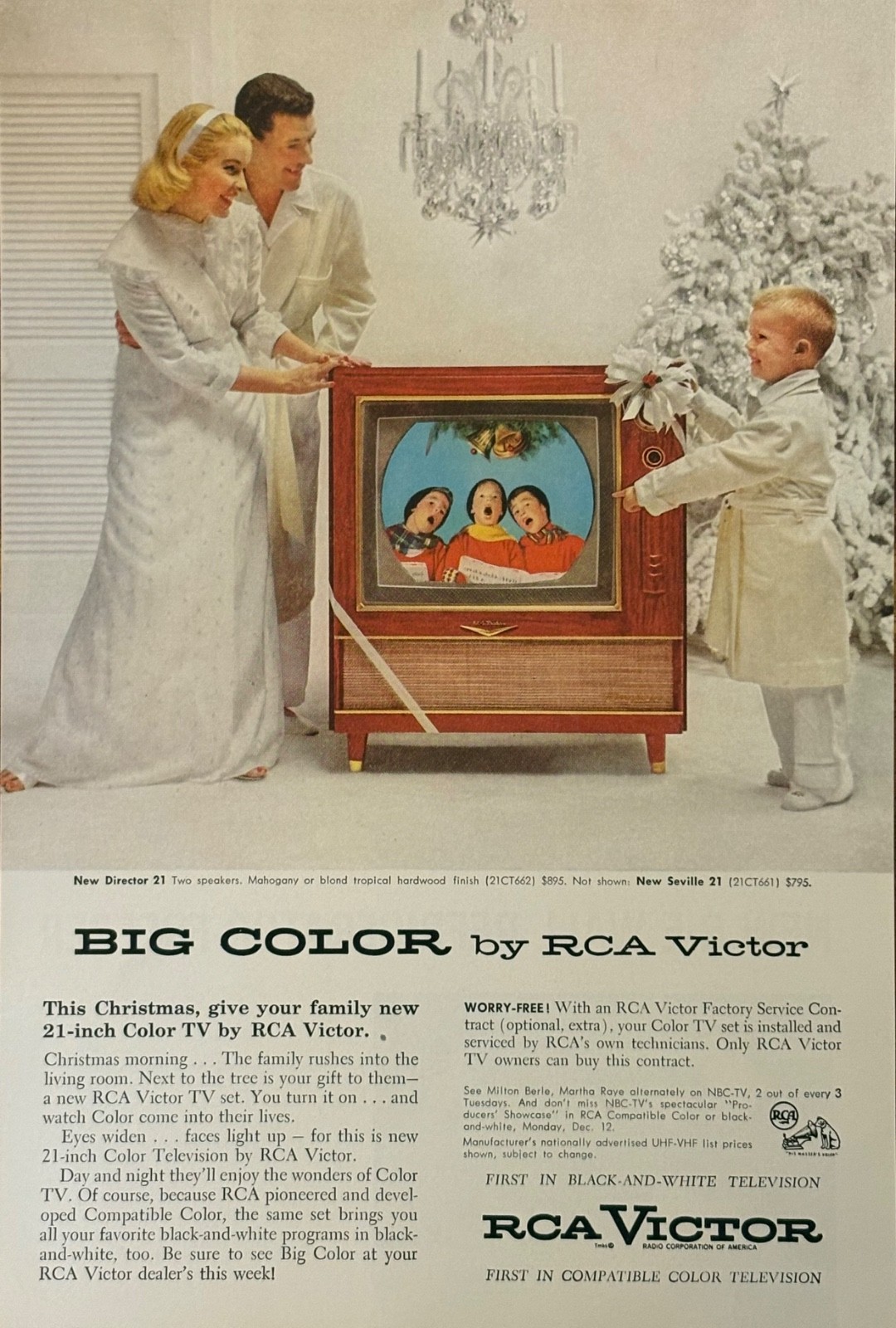 RCA Victor Television 1955 Print Ad Christmas Big Color 21” TV New Director 21