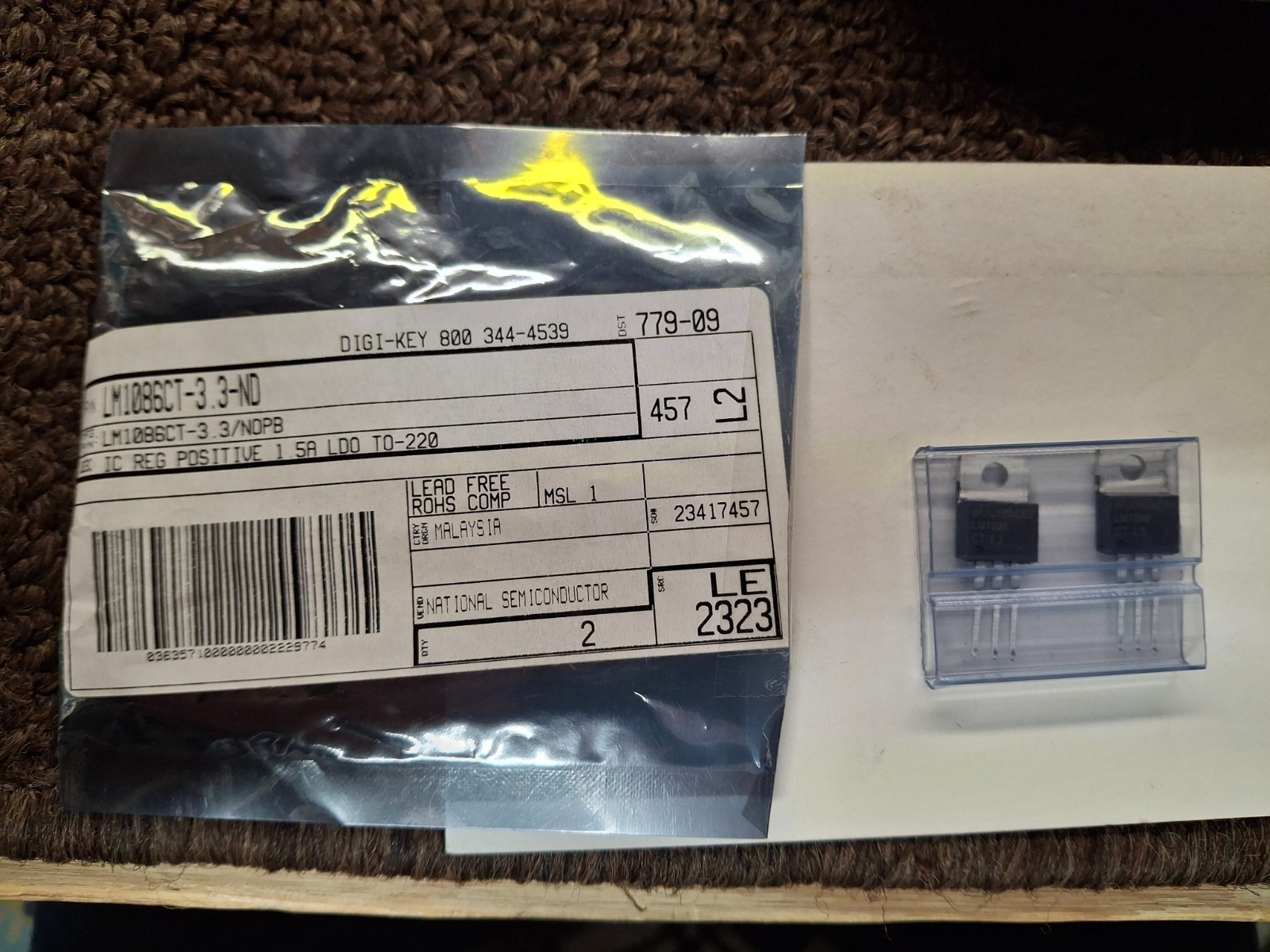2pcs LM1086CT-3.3-ND 3.3 V REG 1.5A TO-220 Nat'l Semi