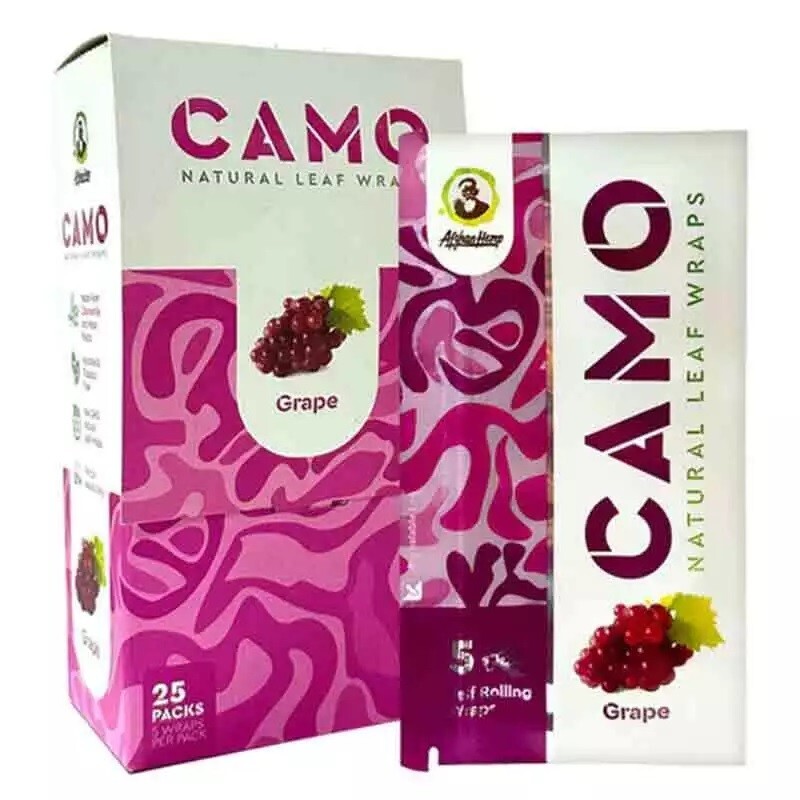 NEW FULLY SEALED BOX of CAMO "GRAPE" Self-Rolling Wraps 25pks/5 wraps each pk
