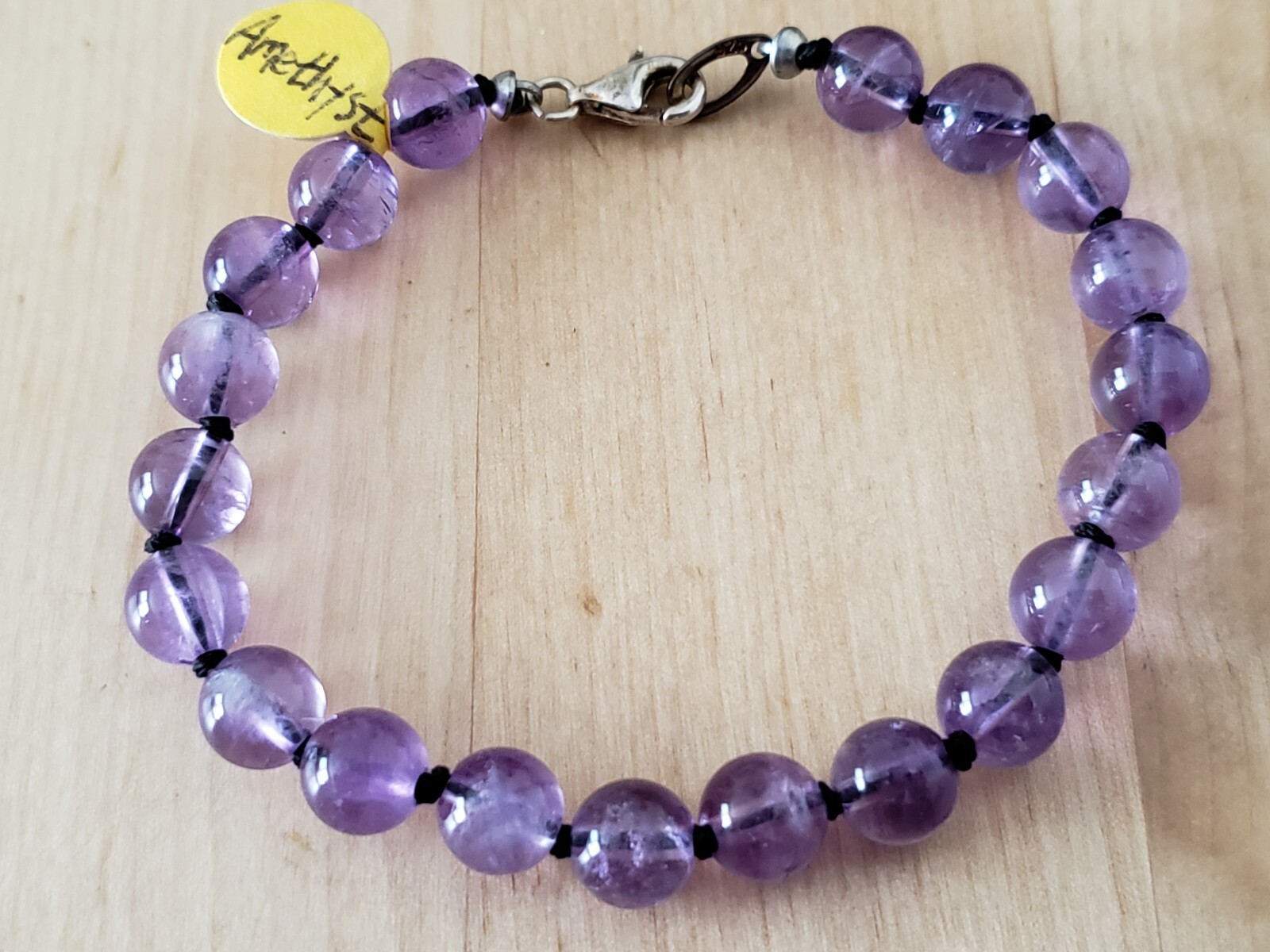 Hand-Made Genuine * AMETHYST * BRACELET 8" Long,8mm.Sterling 925 Lock-USA