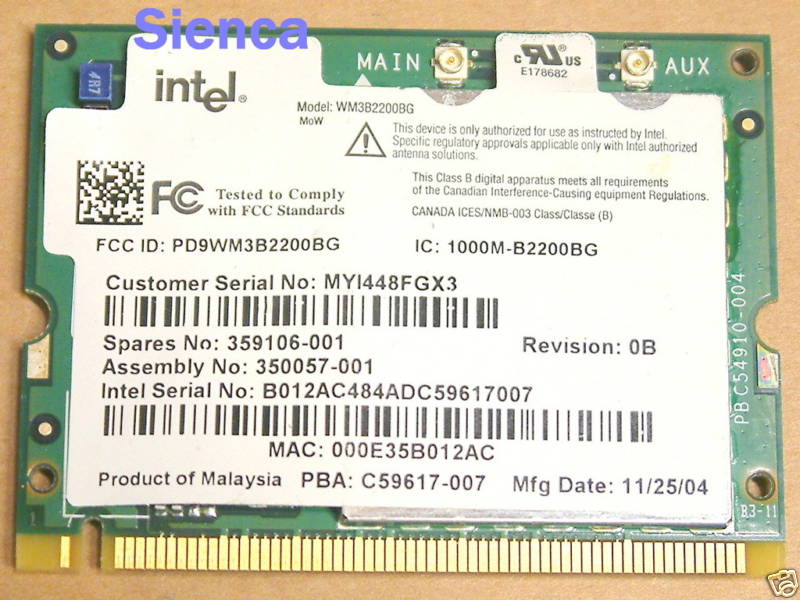 Compaq 2200 M2000 V2000 PCI 802.11b/g Card 373026-001