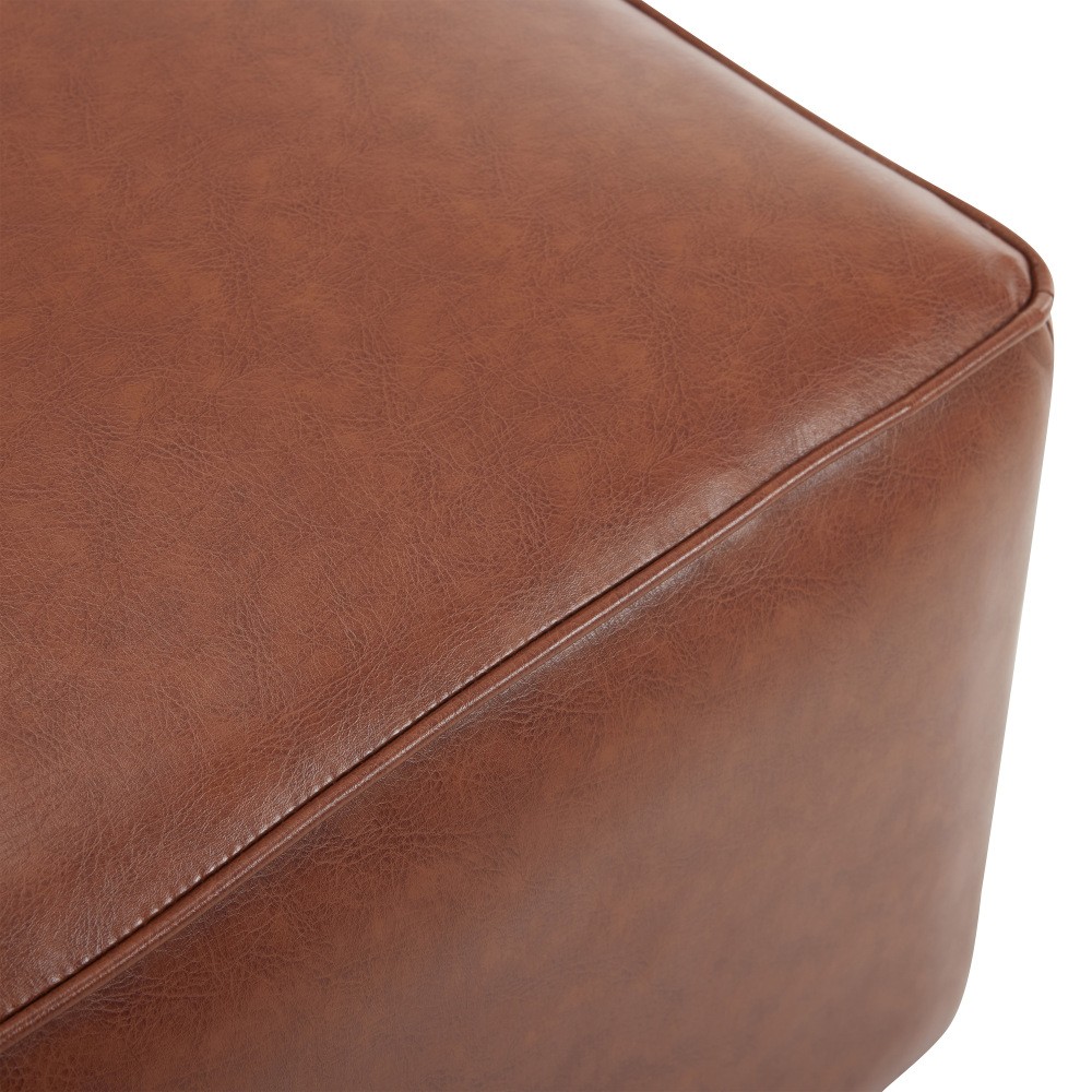 Upholstered Square PU Leather Ottoman,Black