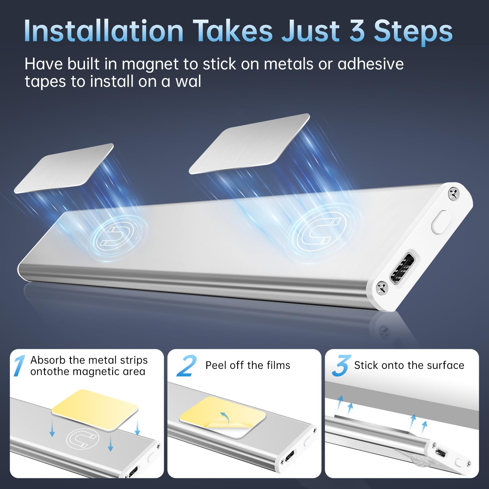 Under Cabinet Lighting,5 Pack Rechargeable Motion Sensor Light Indoor,3 Color...