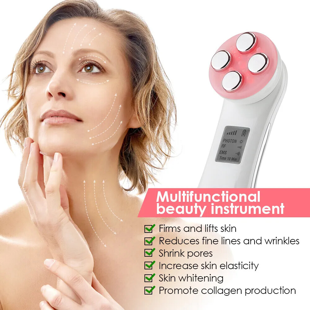 Facial Mesotherapy RF 5 LED Photon Face Lifting Tighten Wrinkle Removal Massager