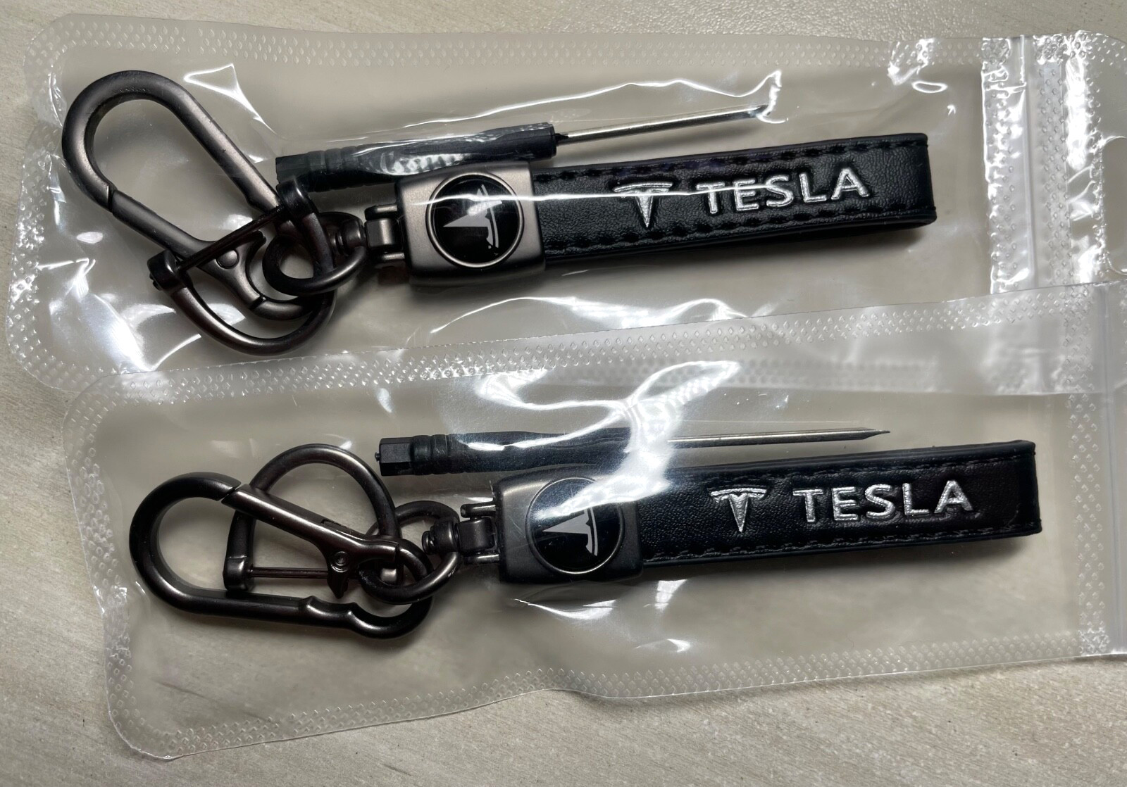 New for Tesla Black Keychain Lanyards Genuine Leather - LOT OF 2