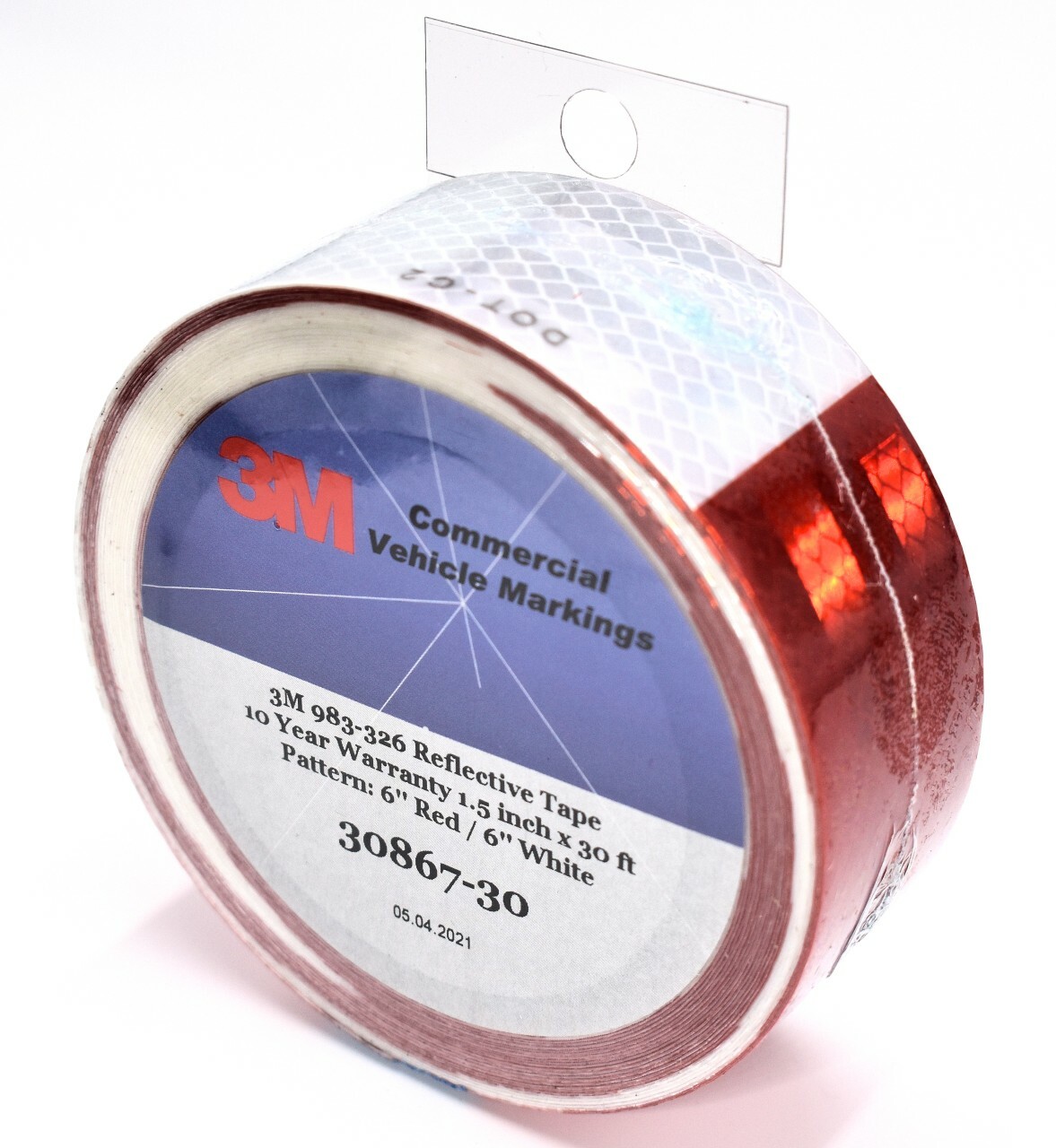3M 30867-30 983-326 Diamond Grade 1-1/2" x 30' Red and White Reflective Tape