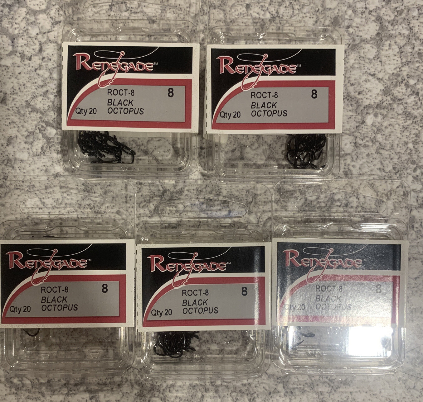 5 Packs Renegade Black Octopus Hooks Size 8 20/pack