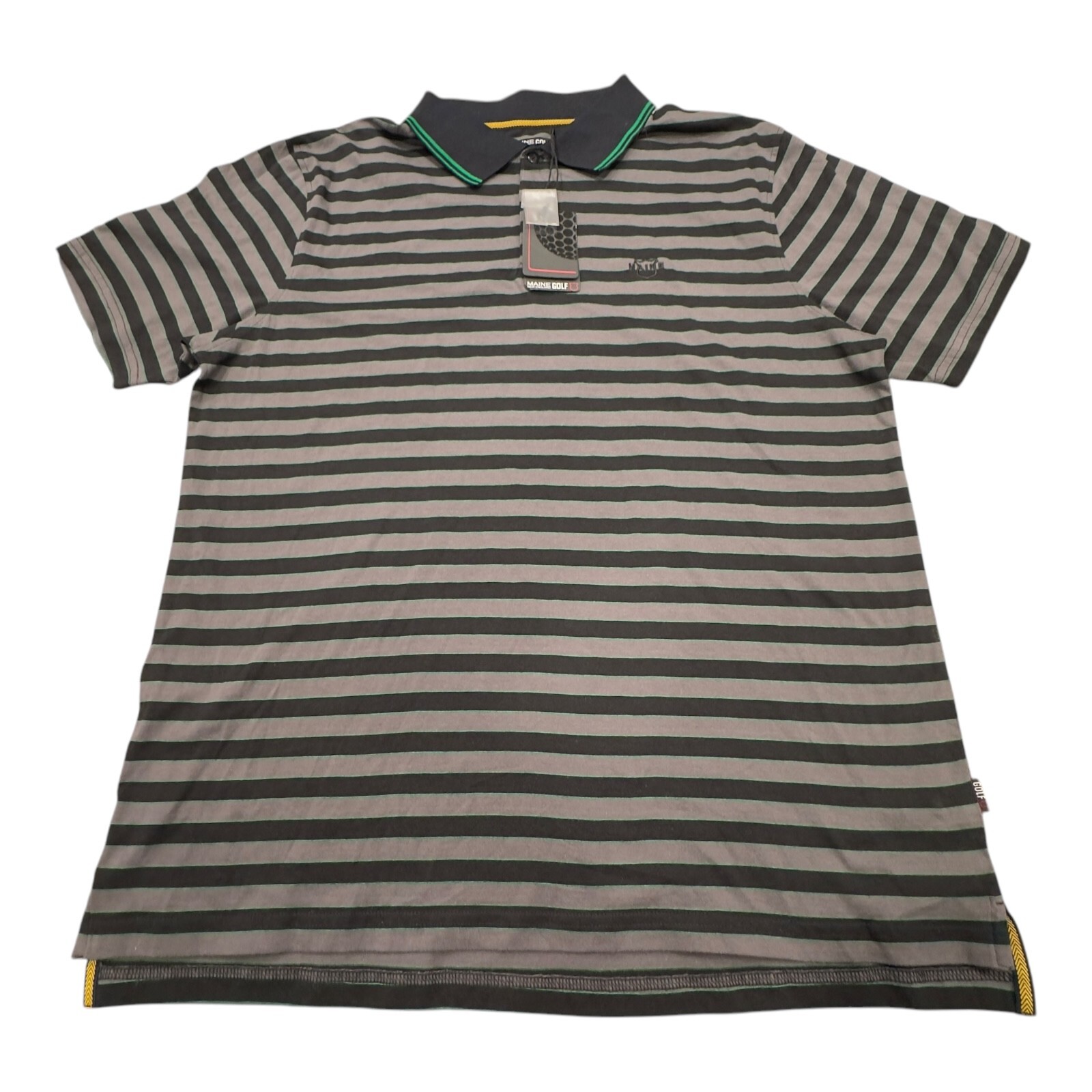 MAINE GOLF NEW ENGLAND Striped Gray Green Black POLO SHIRT Pima Cotton Large