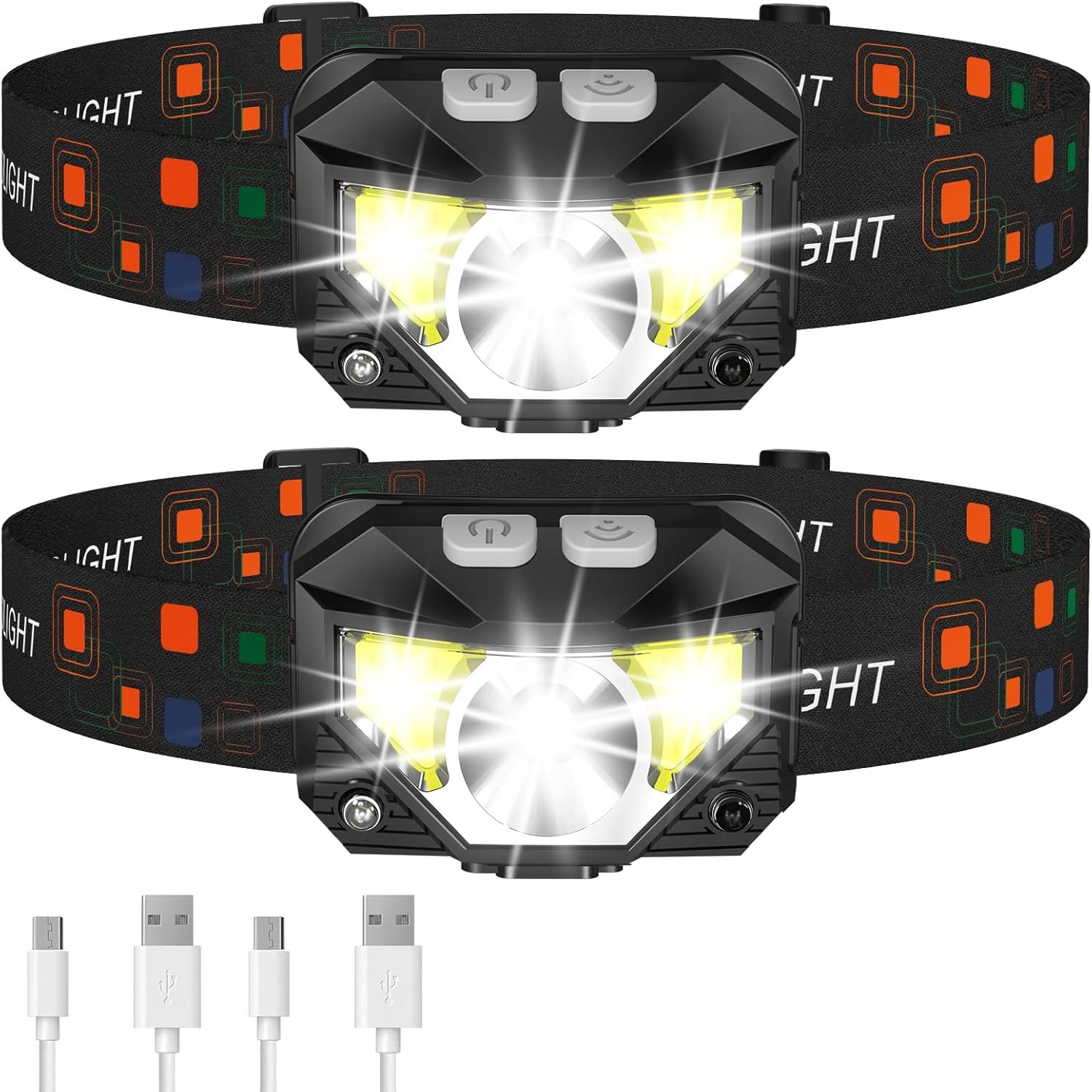 LHKNL Headlamp Flashlight Lumen Ultra-Light Bright LED Rechargeable 2pck NEW