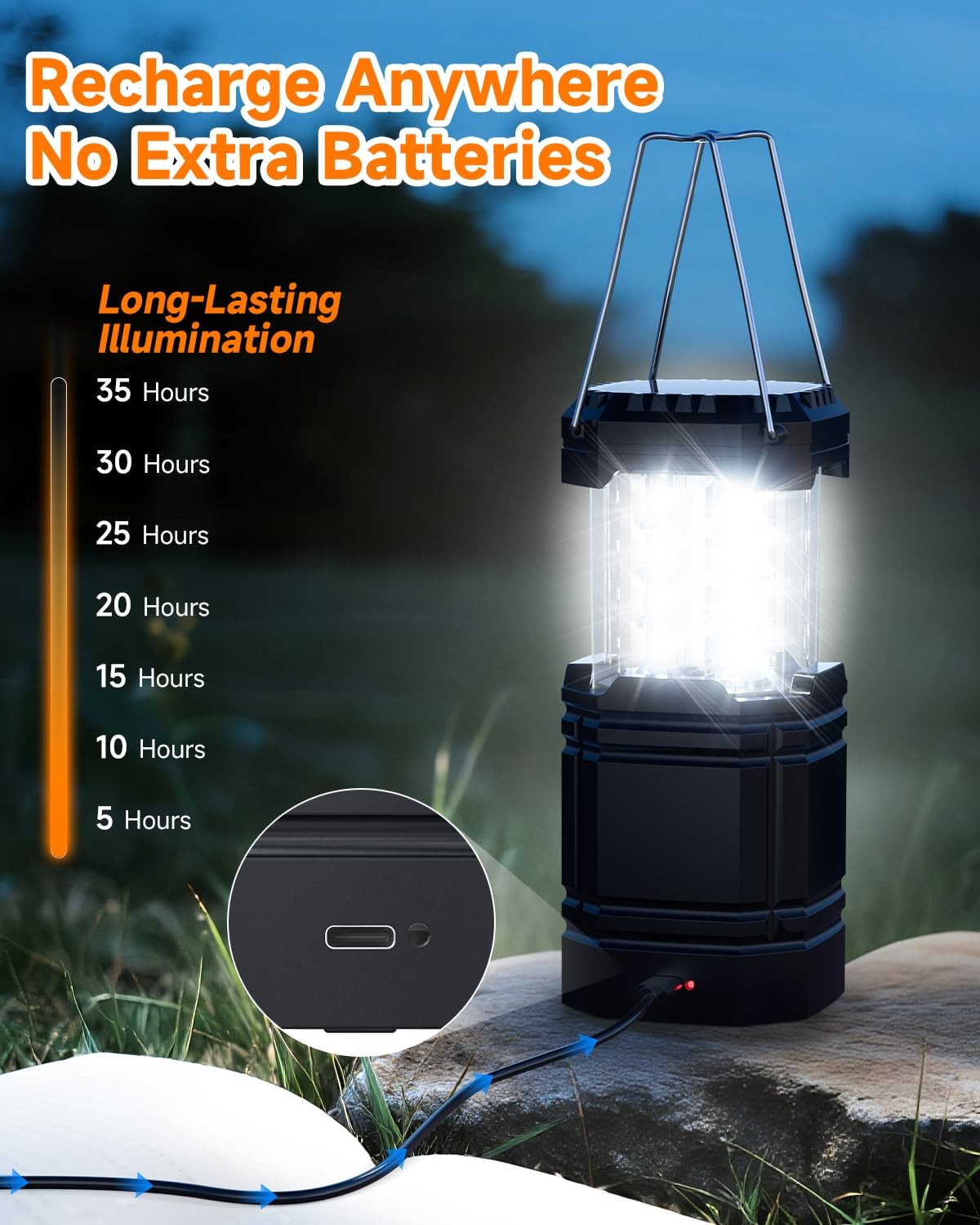 Solar Camping Lantern 4 Pack, Rechargeable LED Lantern with Flashlight