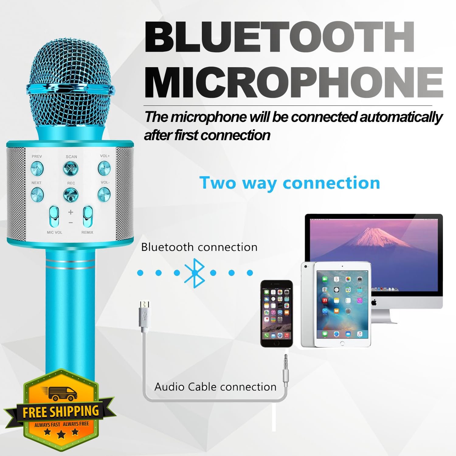 ZZLWAN Bluetooth Karaoke Mic Wireless Handheld Mic