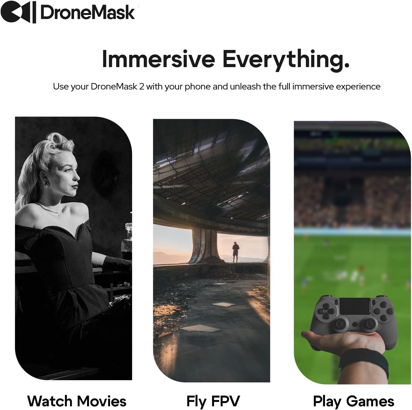 2 | FPV Goggles for All Camera Drones | Unibody Lens | HD | Black