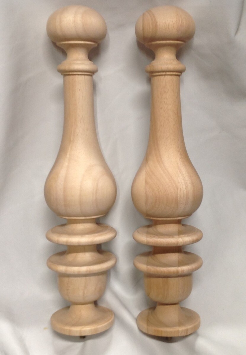 2 FN16 16-inch Tall Wood Bedpost Finials Made From Maple 3-1/4" Base 5/16" Screw
