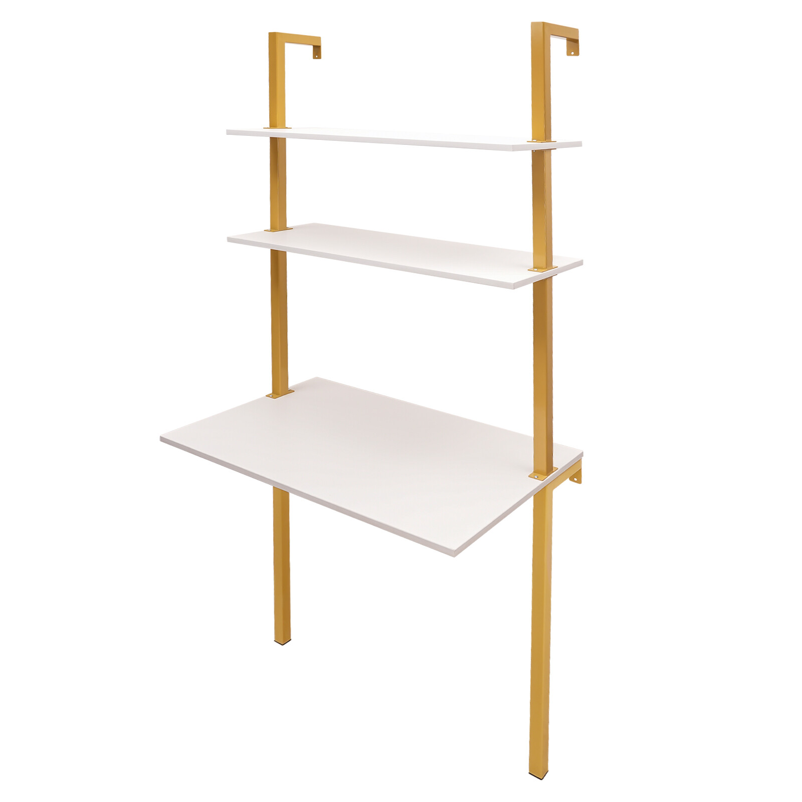 Wall Mount Writing Table 3-tier Computer Desk Storage Home Office w/ Power Strip