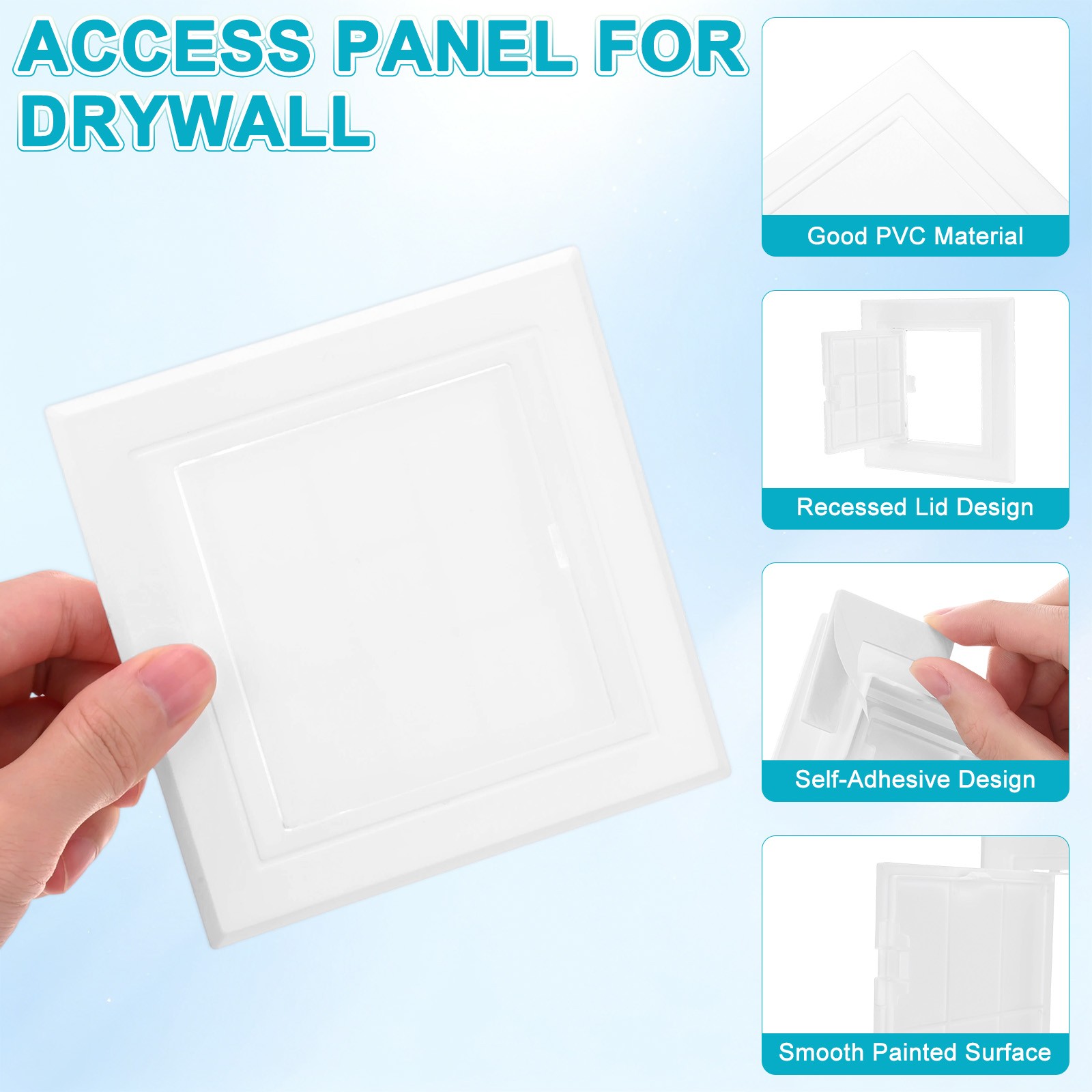 1-Pack Access Panel for Drywall, 3.7x3.7" Plastic Self Adhesive Cover [White]