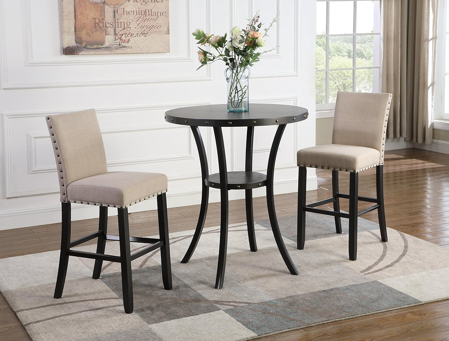 Biony 36" round Bar Table Nail Head Trim