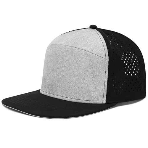 Men Flat Brim Adjustable Performance Hat, Mesh One Size 4017# Black+light Grey