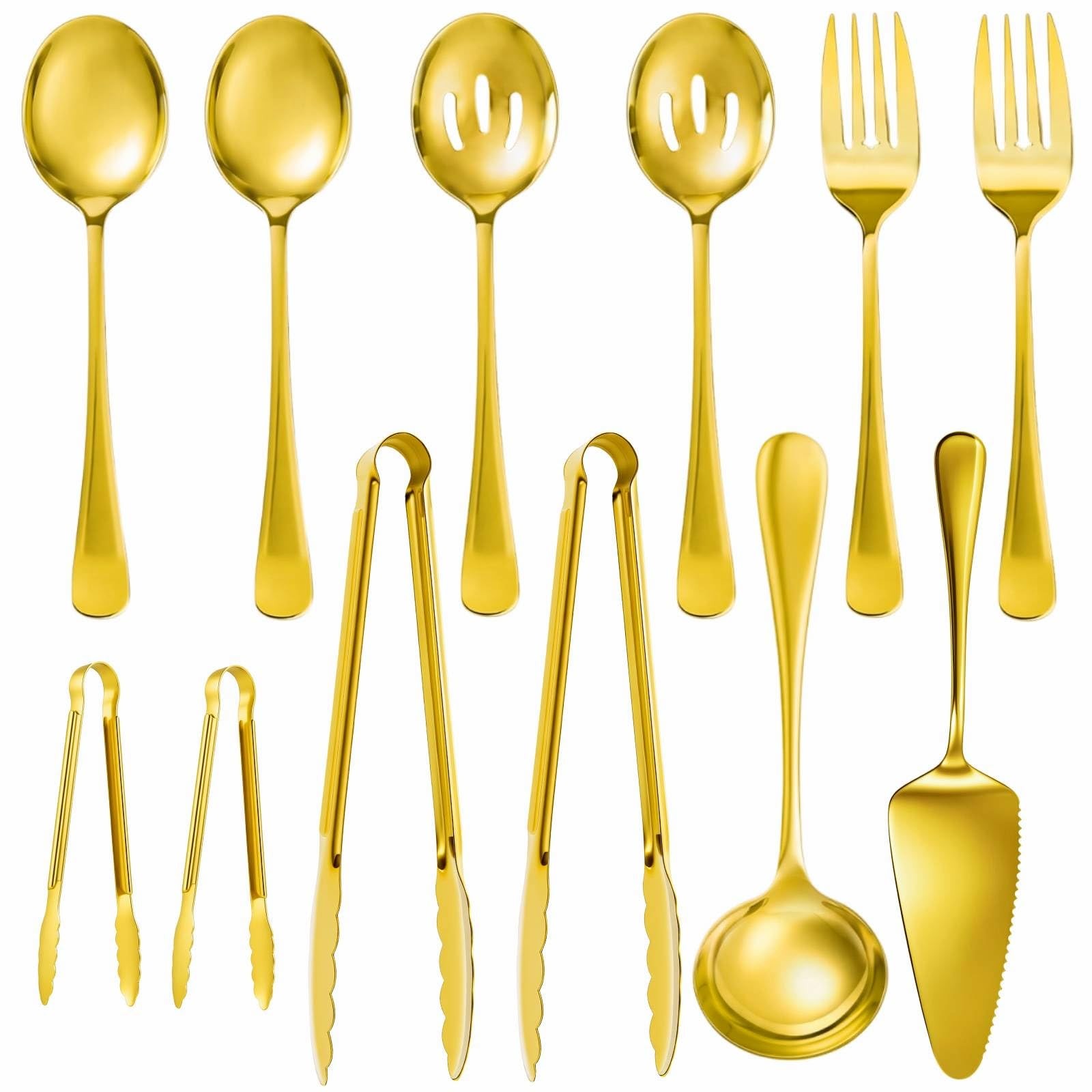 Artcochan 12 PCS Serving Utensils Gold, Stainless Steel Flatware Set Includes...