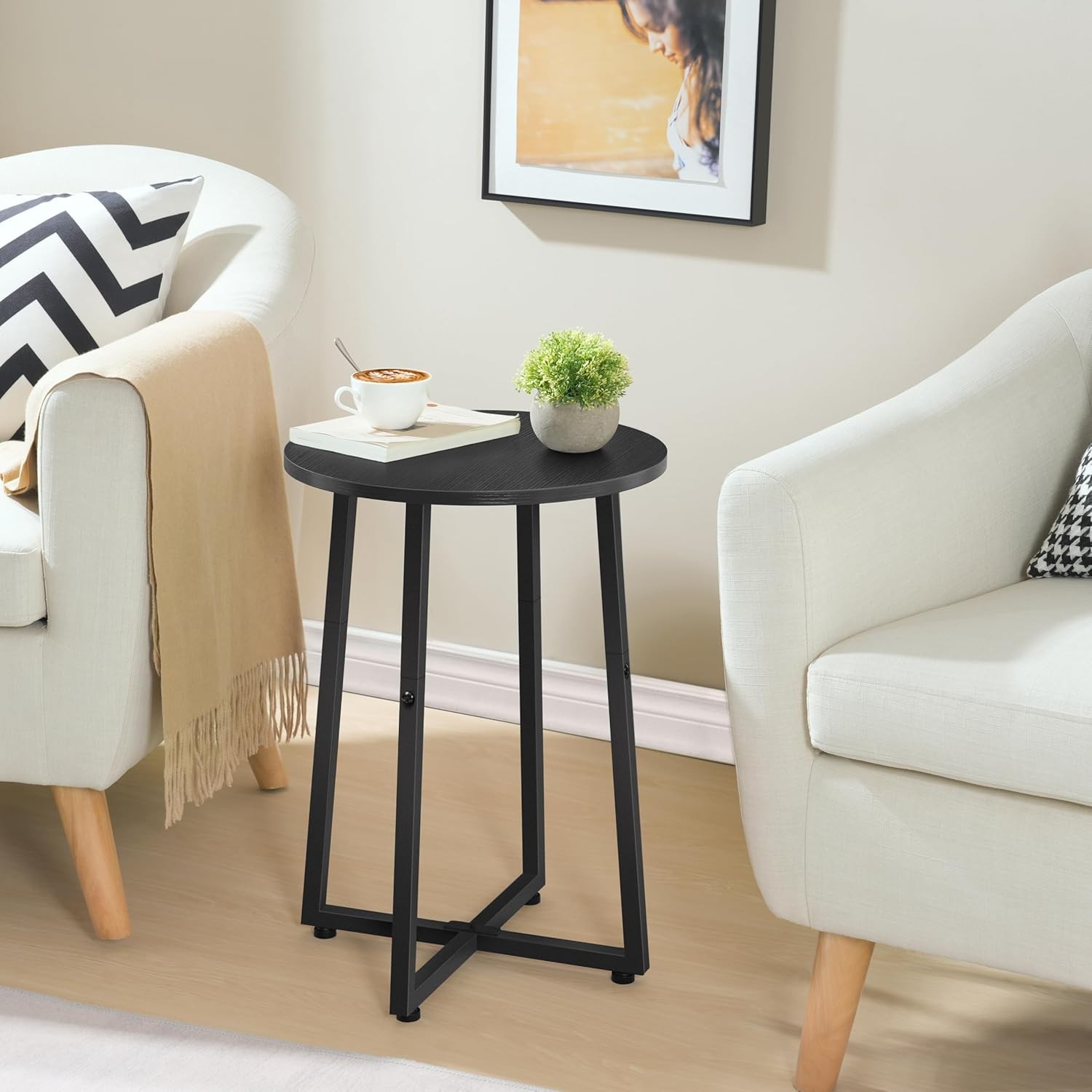 Side Table Round End Accent Table W/ Sturdy Metal Pedestal 15.7" Round