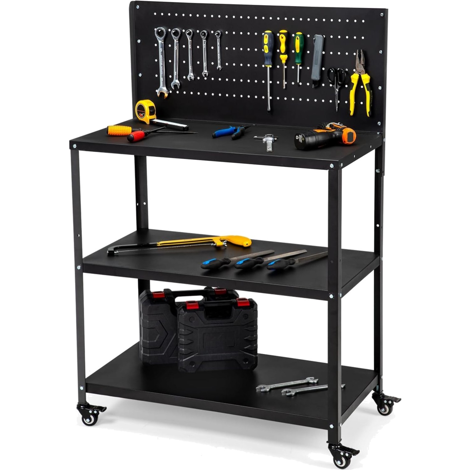 50.4 X 33.4 Inch Workbench,Heavy Duty 200LBS Steel Work Bench with Pegboard a...