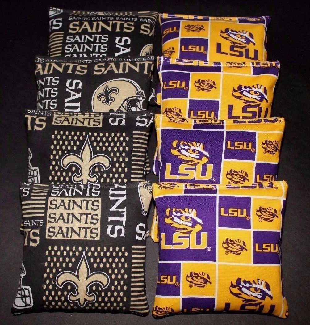NEW ORLEANS SAINTS & LSU TIGERS 8 ACA Regulation Cornhole Bags Game Toss Bags