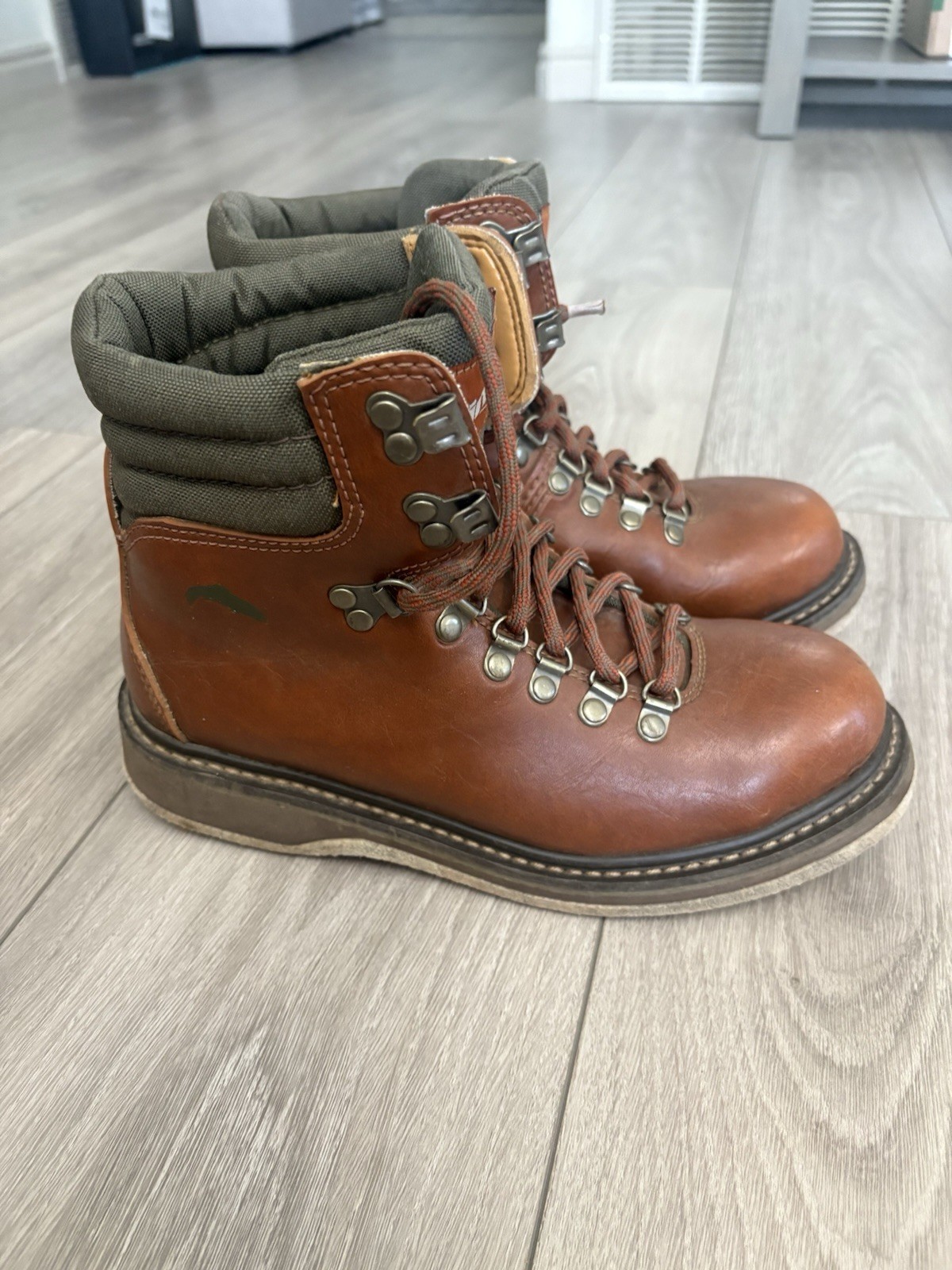 Simms Freestone Fly Fishing Boots Brown Green Leather Felt Soles Mens Size 7