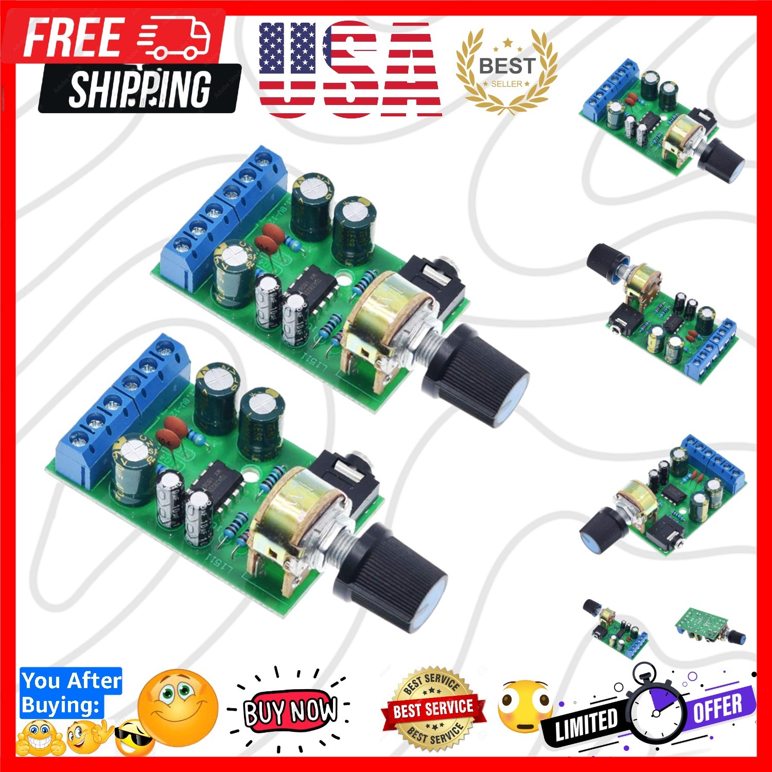 2pcs DC 1.8-12V 2.0 Channel Stereo Amplifier Mini AUX Audio Amplifier Board M...