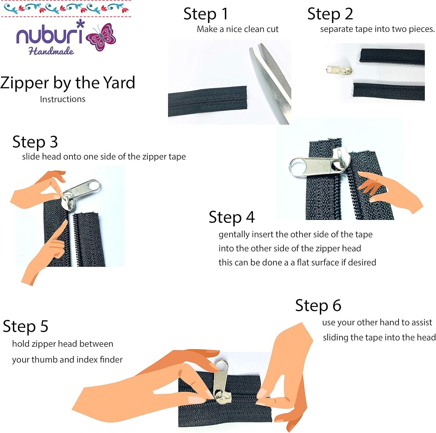 5 Yards Black Zipper Tape with 20 Pulls - Customizable for Sewing Projects