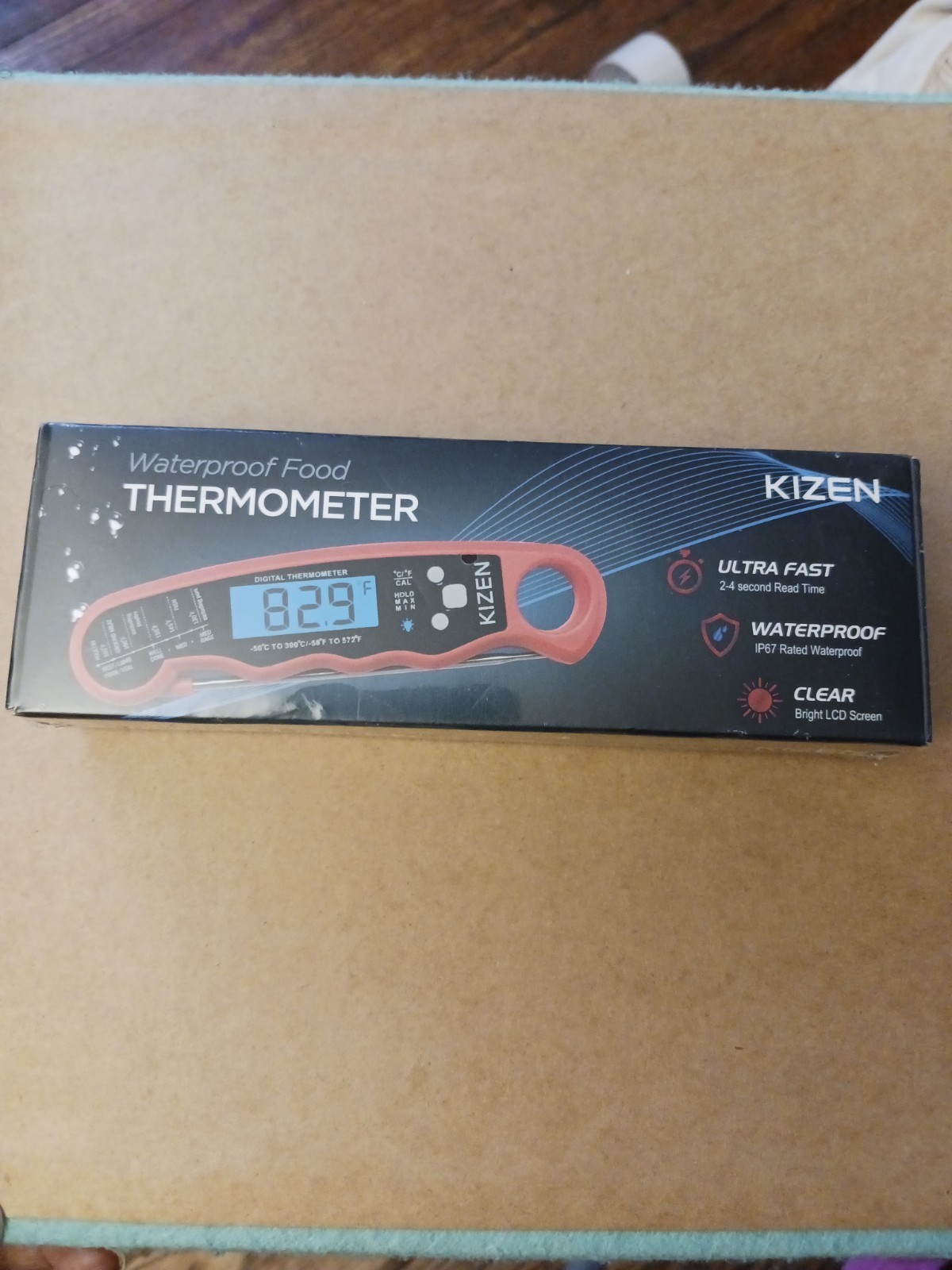 Kizen Digital Waterproof Meat Thermometer , Instant Readout , Red  NIB