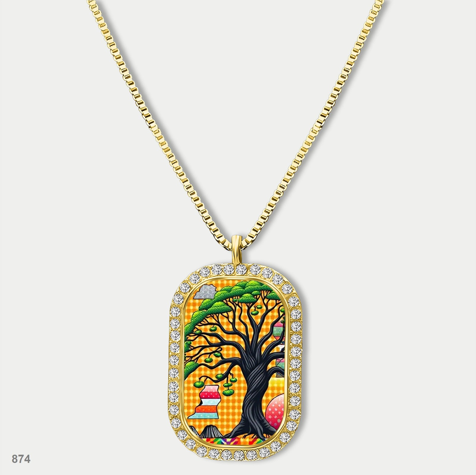 Amazing Colorful Tree of Life Pendant Necklace Chain Printed Dog Tag Chain Gift