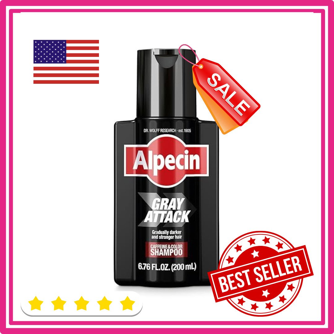 Alpecin Gray Attack Caffeine & Color Shampoo for Men 6.76 Fl Oz | Gradually Dark