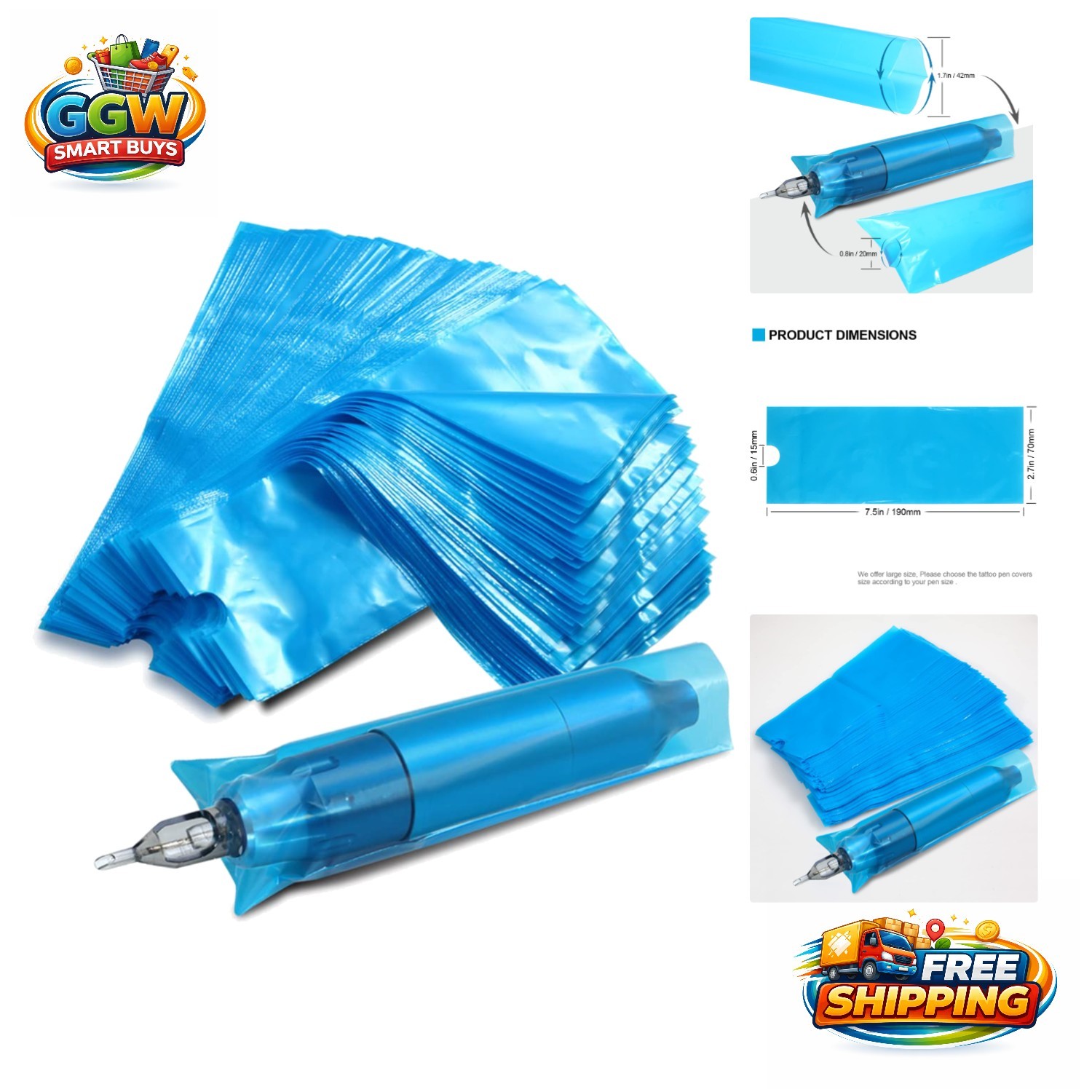 High-Quality Tattoo Machine Covers - 200 Pack, 7.5x2.7 Inch Sleeves for Hygiene