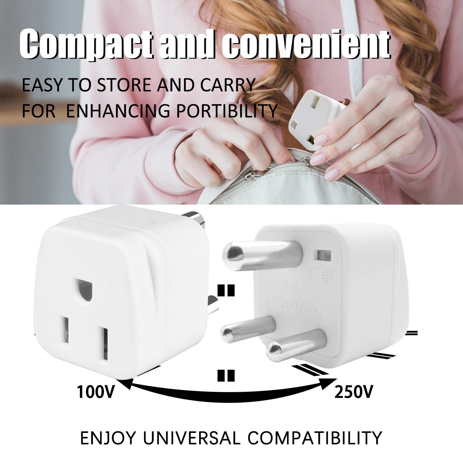US to India Plug Adapter,Type D Adapter Power Adapte White
