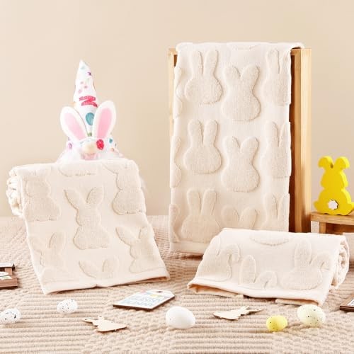 Quera 2 Pack Easter Hand Towels Beige Rabbit Bunny Spring Bathroom Easter 1