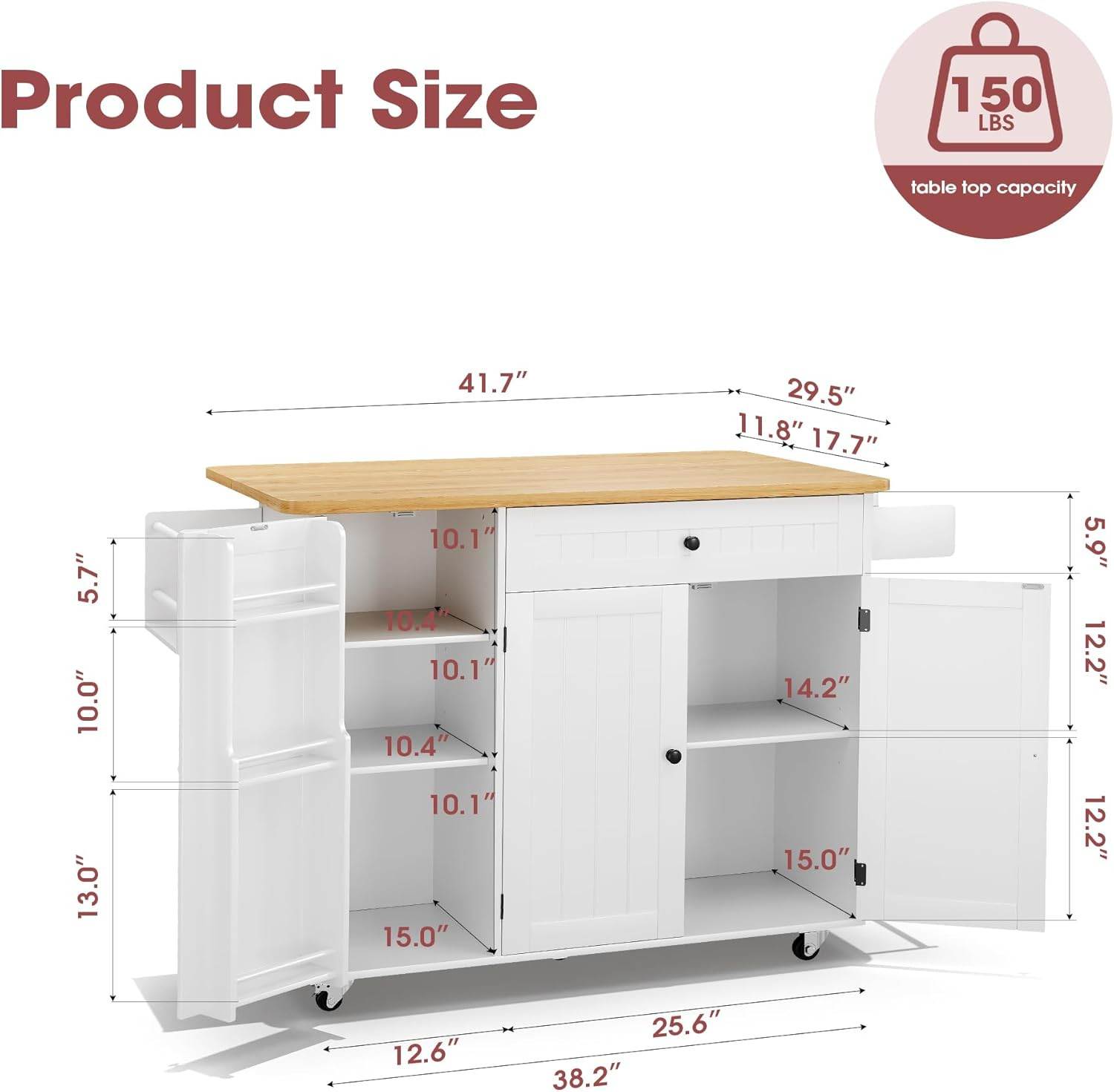 Kitchen Island with Storage, 41.7" Rolling Cart with Drop Leaf, Portable Island