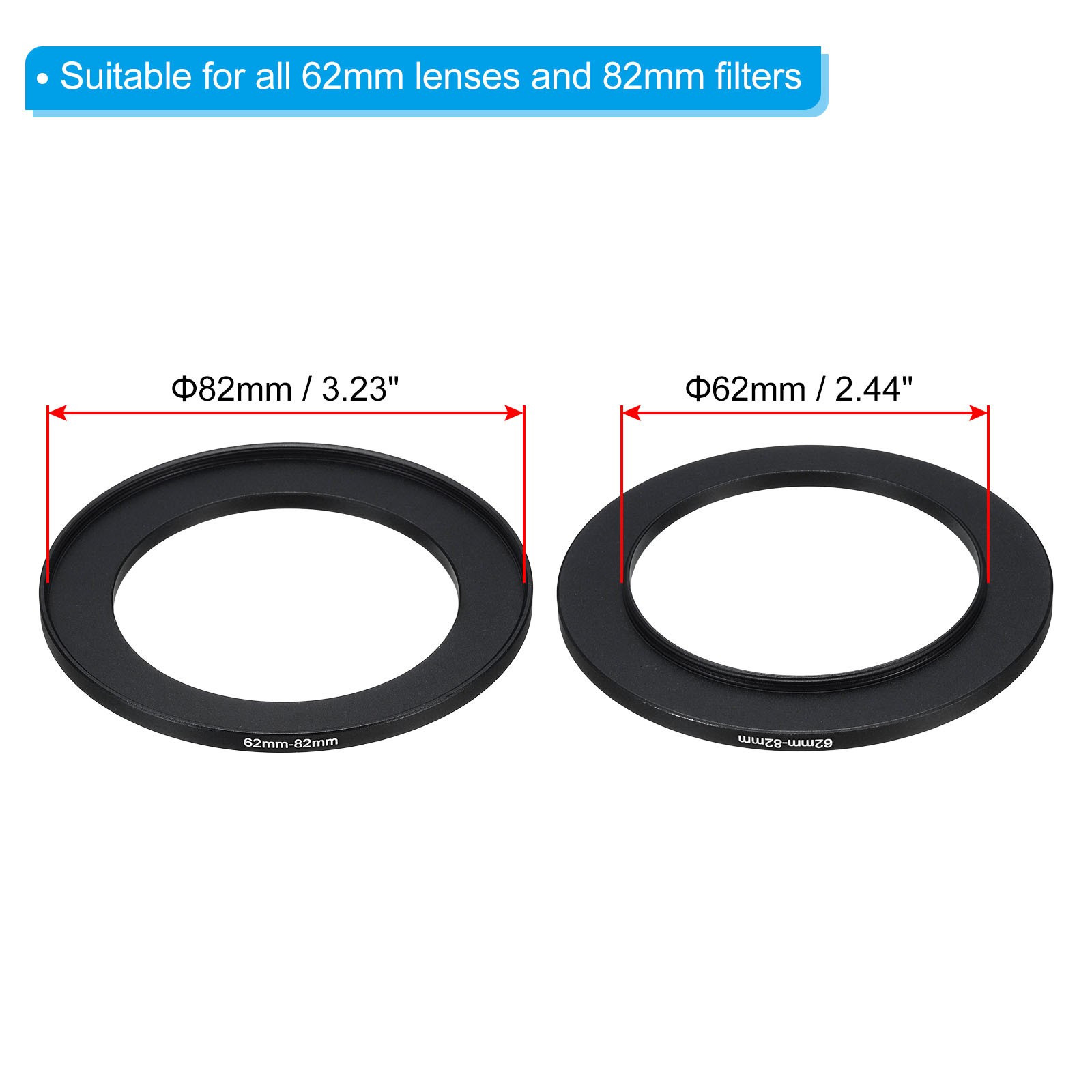 62mm-82mm Step Up Ring Camera Lens Filter Adapter Ring Filter with Cloth