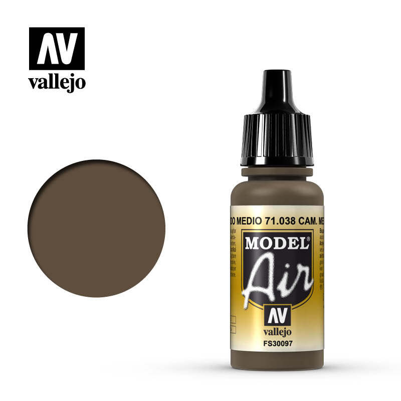 Vallejo 71038 Model Air Camouflage Medium Brown Acrylic Paint 17ml - US