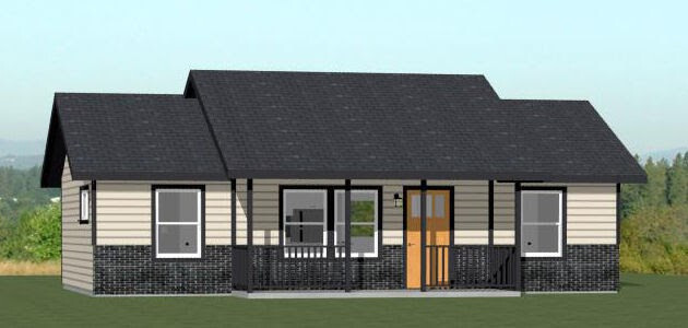36x20 House -- 2 Bedroom 2 Bath -- 720 sq ft -- PDF Floor Plan -- Model 3B