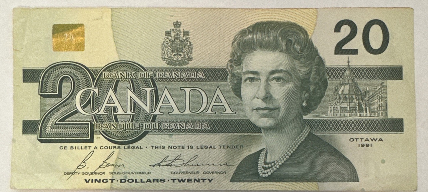 1991 Canada $20 Banknote – Queen Elizabeth II Canadian Currency Paper Money