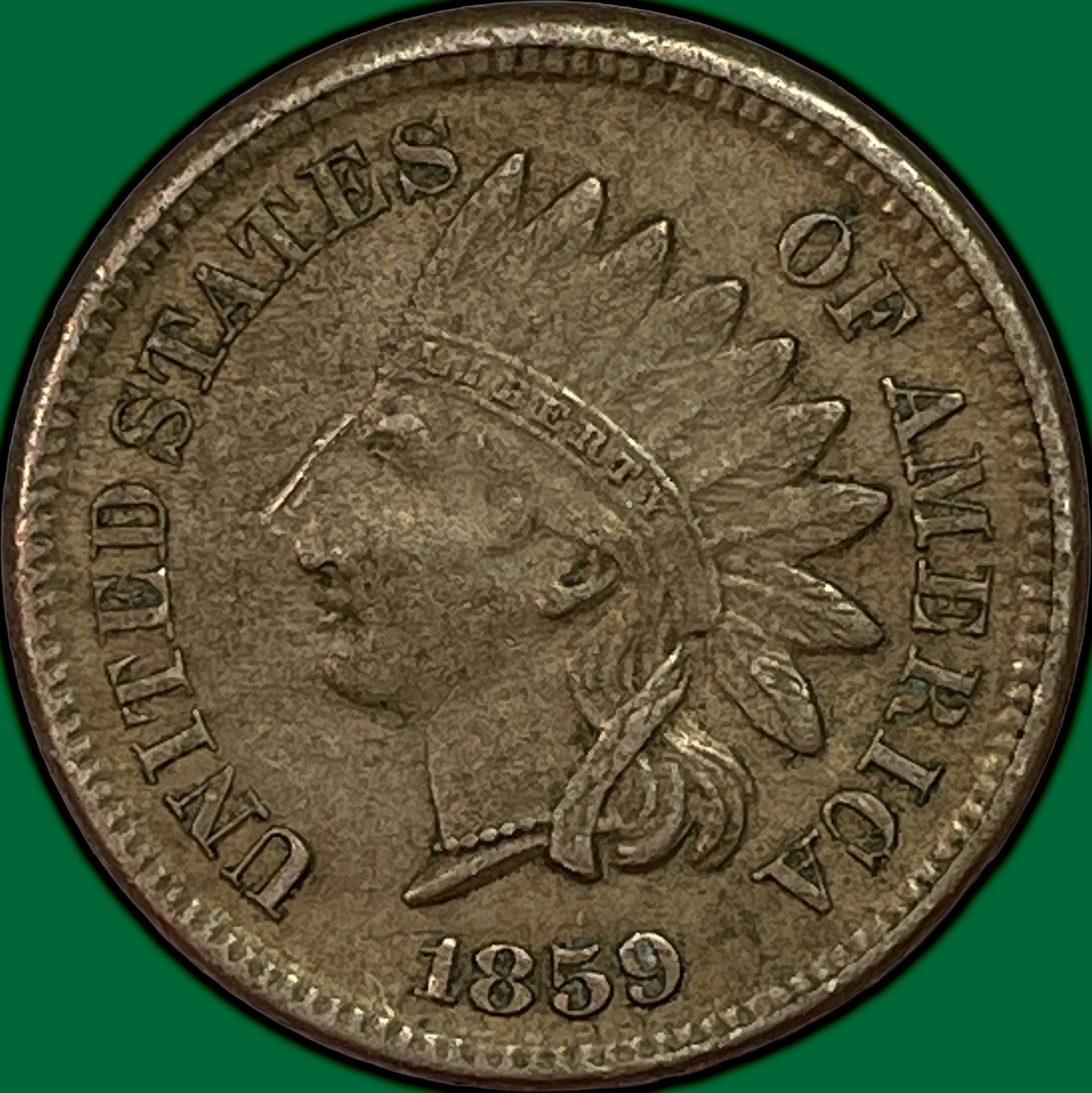 1859 Indian Head Cent Almost Uncirculated AU Coin, Minor Scratch #39292