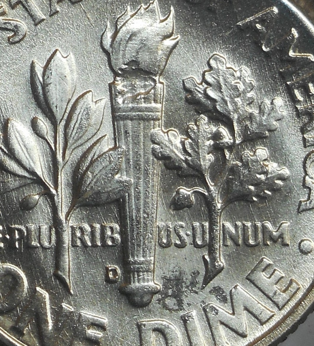 1963-d . Roosevelt Dime . Choice BU . Struck Through Error Reverse.