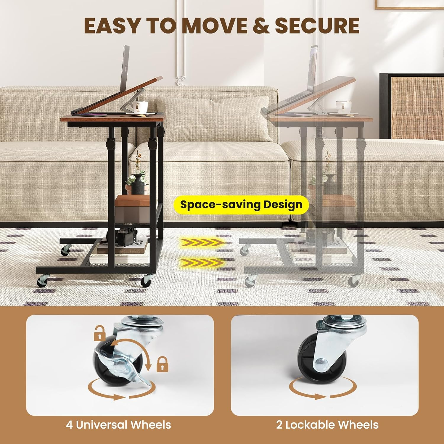 Mobile Standing Desk, Adjustable Rolling Computer Desk W/Tilting Desktop & Stora