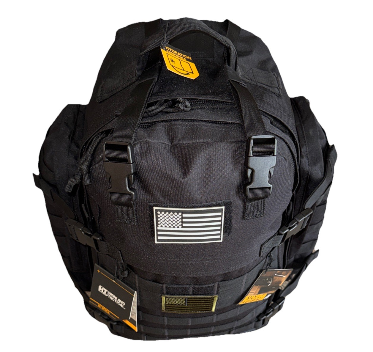 Highland Tactical Ballistic Molle Webbing Hydration Black Backpack Padded Back