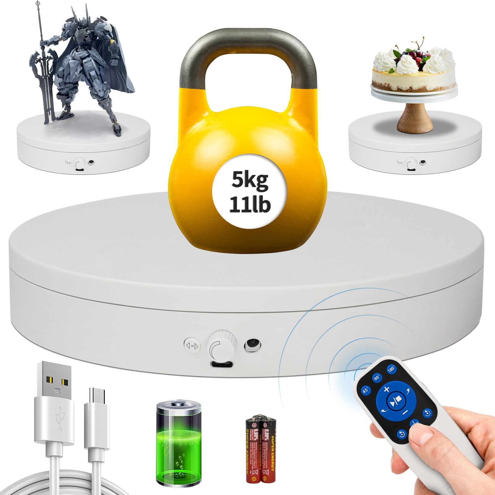 Motorized Rotating Display Stand with Remote, 7.87in 360 Electric Turntable f...