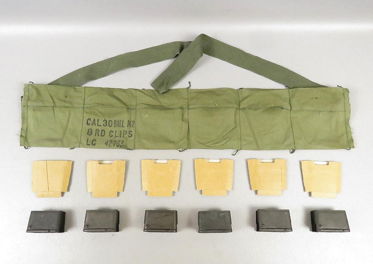1 US 30 M1 GARAND BANDOLEERS CARDBOARD INSERTS & EnBloc CLIPS WWII Korea Rifle