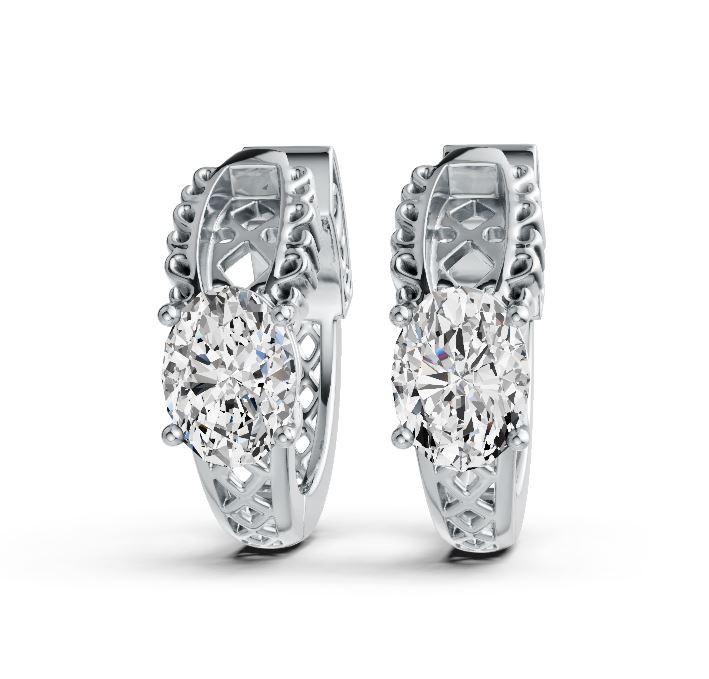 Sterling Silver Semi Mount Earrings Setting Oval OV 8X6mm Huggie Hoop