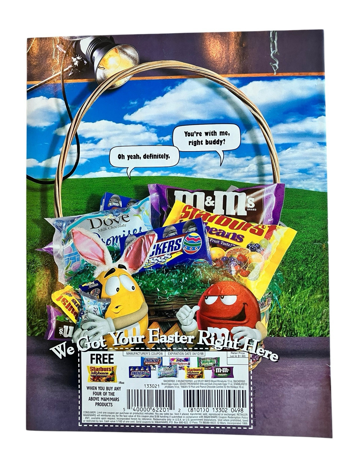 Vtg M&M Easter Print Ad 1998 We Got Your Easter Right Here Two Page Double Sided