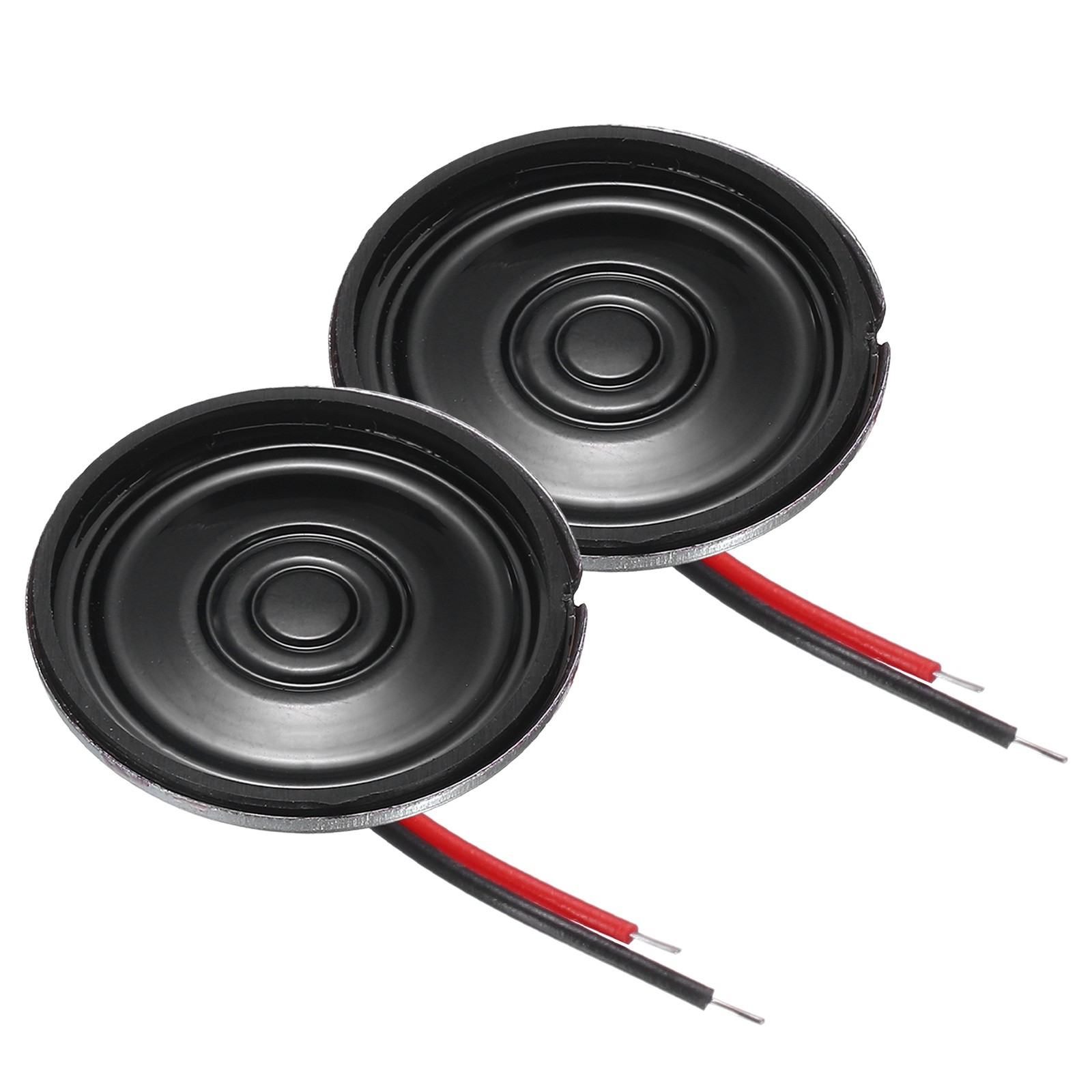 2 Pcs 0.5W 8 Ohm Small Speakers Metal Round Speaker with Wires, 23x5mm Black