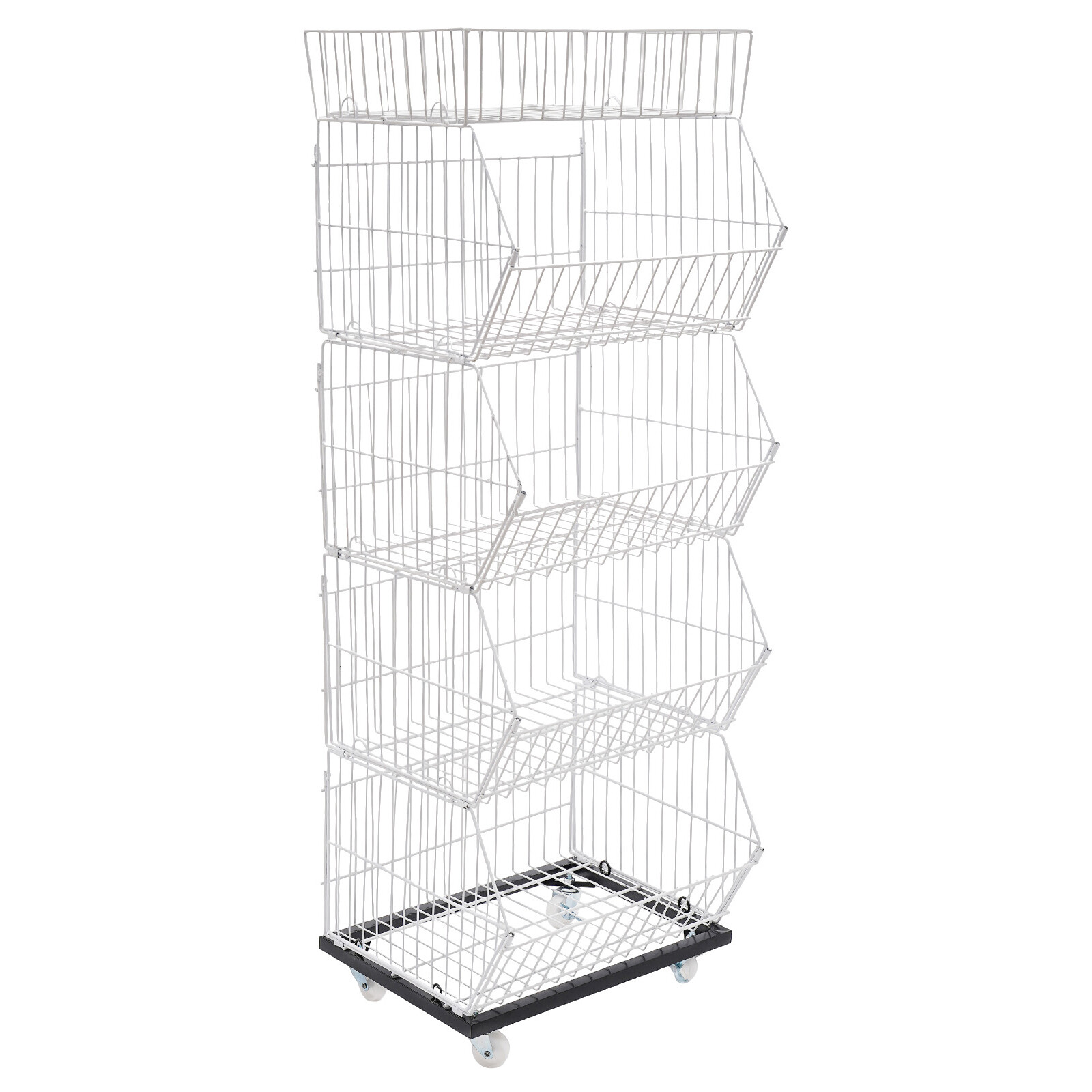 5-Tier Wire Grid Display Rack with Wheels for Fruits and Vegetables